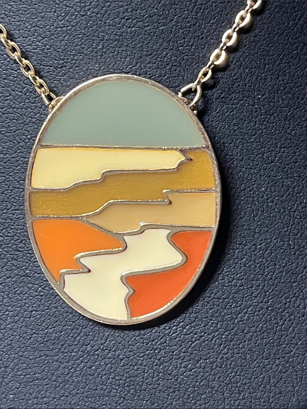 Sarah Coventry Gold-Tone Oval Enamel Necklace in Green, Yellow, and Orange - Picture 2 of 5